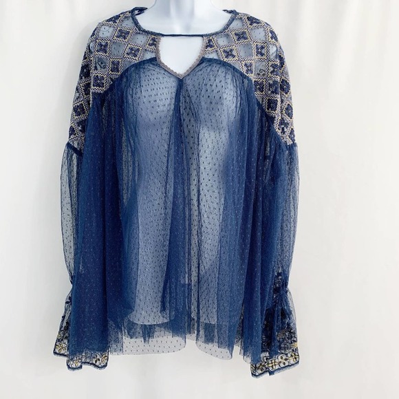 NWT Free People Joyride Navy Top with Embr… - Picture 1 of 12